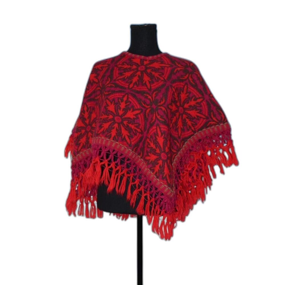 Vintage Made in Spain Wool Blend Poncho with Fringe